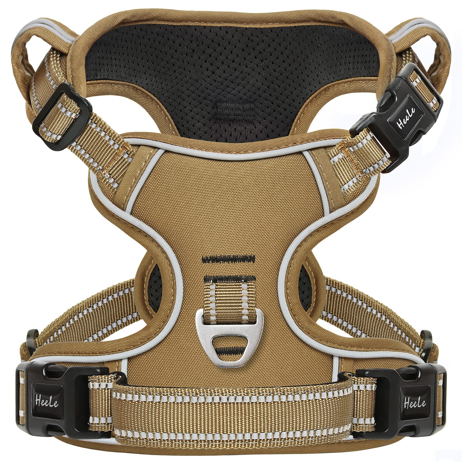 HEELE Dog Harness, No Pull Dog Harness Medium, Release on Neck, Front Back Clips Dog Vest Harness Reflective Adjustable Padded, Easy Control Handle for Outdoor Walking Training, Bronze, M
