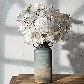 Vaseking Blue and Brown Ceramic Rustic Vase with 2 Round Handles, Modern Farmhouse Flower Vase, Vintage Terracotta Vases for Home Decor, Wedding, Living Room, Table, Shelf Decor - 9.5 Inch Tall