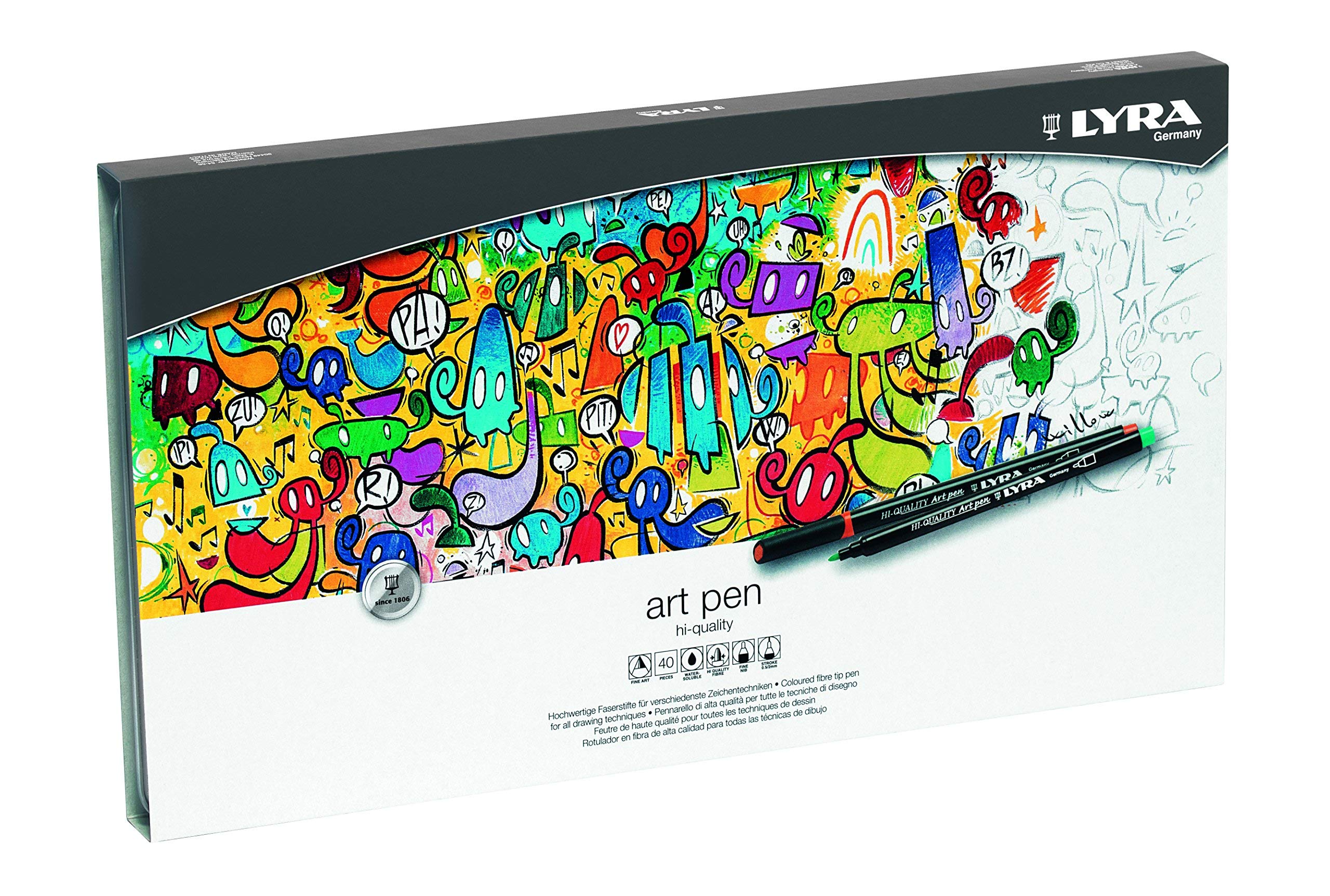 LYRA Art Pen, Fine Art Marker Set, 40 Assorted Colours, Fibre Tip Pen, For Professionals & Students