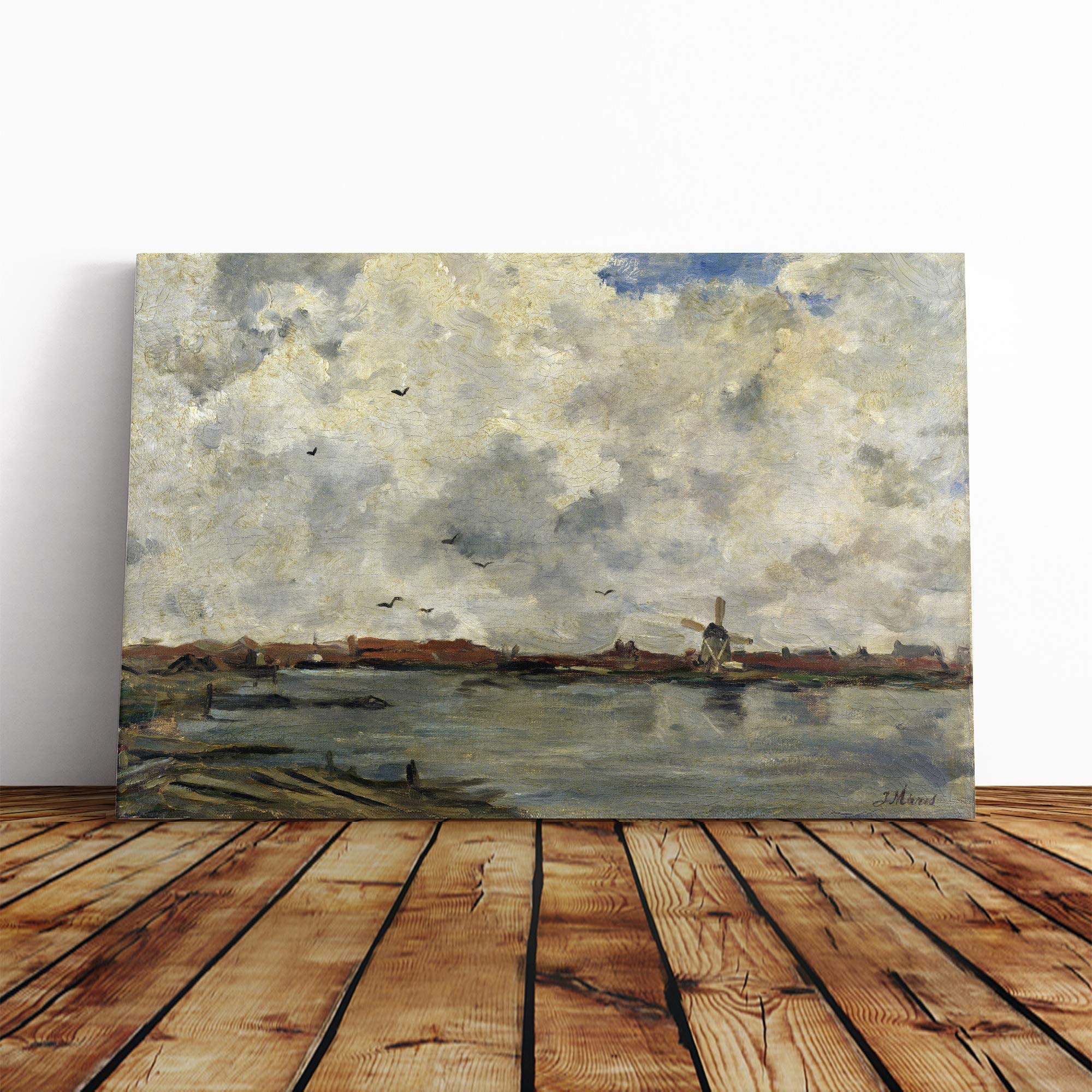 Jacob Maris Windmill and House Canvas Print | Gallery Wrapped 30mm Frame Wall Art | 20x14 inches | Ready to Hang | Modern Picture | Living Room Bedroom Lounge Office