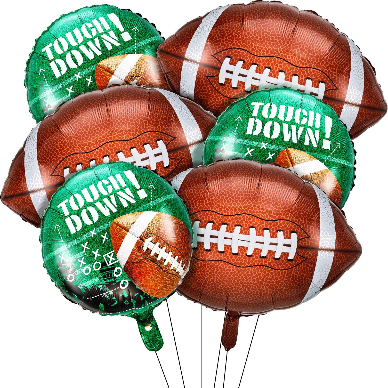 Photo 1 of Sumind 26 & 18 Inch Football Balloons Set Football Party Decorations Sports Foil Rugby Ball Balloons for Birthday Tailgate Game Day, Sports Event(6 Pieces)
