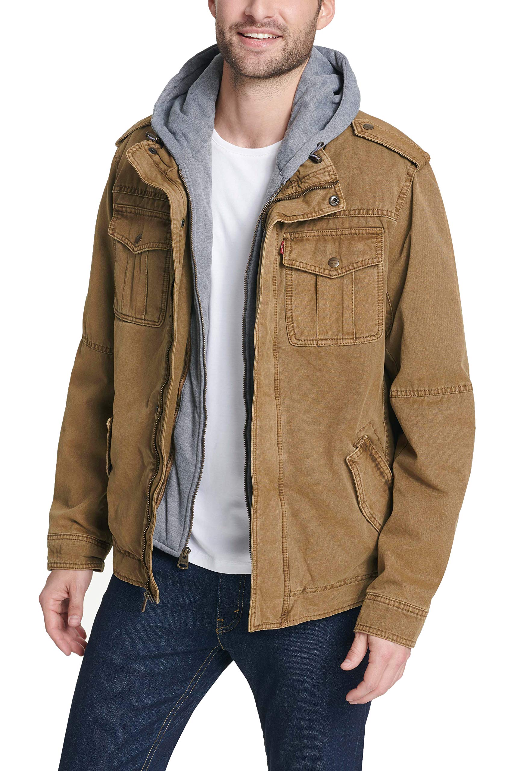 With Hood Two Pocket Military Jacket Standard And Big Tall Light