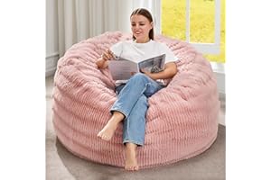 Hobestluk Bean Bag Chairs Beanbag Chair with Filler Adult Bean Bags with Fluffy Ripple Cover, Giant Bean Bag Chairs for Adults (Pink, 3FT - 36" x 36" x 22")