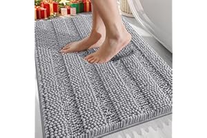 OLANLY Thick Bathroom Rugs 30x20, Extra Soft Absorbent Chenille Striped Bath Rugs, Rubber Backing, Machine Wash Dry, Bath Mats for Bathroom Floor, Tub and Shower, Home Decor Accessories, Grey