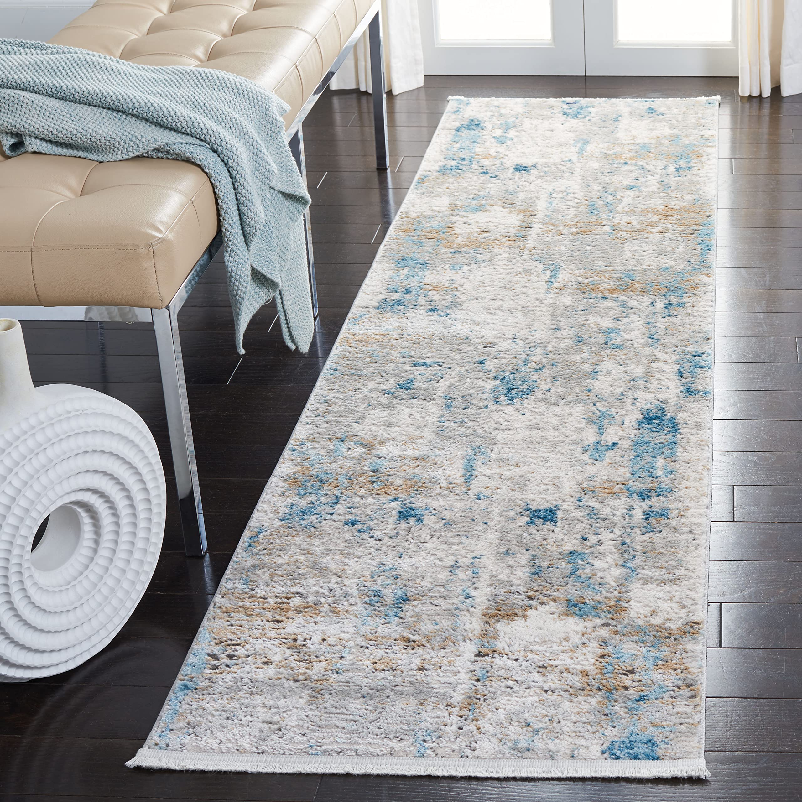 Safavieh Contemporary Rug for Living Room Dining Room Bedroom - Shivan Collection Short Pile Ivory and Grey 26 x 96 Inch