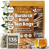 FreshDrinkUS, Premium 135 Burdock Root Tea Bags, 100% Natural & Pure. Made with Natural Material Tea Bags. No Sugar, No Caffeine, No Gluten, Vegan.