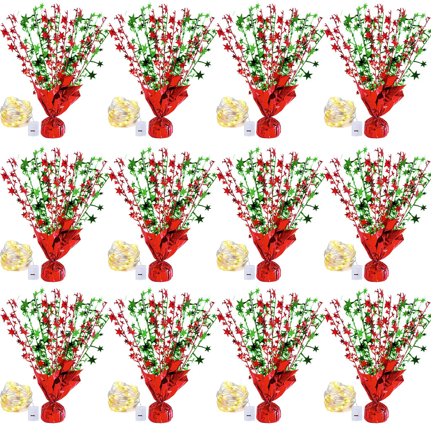 Photo 1 of 12 Pack Christmas Metallic Foil Spray Centerpiece Star Table Decoration Burst Table Centerpieces for Xmas Birthday Wedding Anniversary Holiday Party Supplies Decor, Red&Green