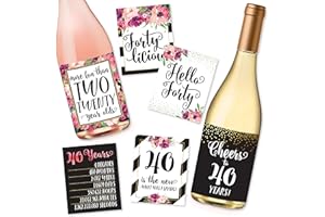 HADLEY DESIGNS 6 40th Birthday Wine Bottle Labels or Stickers Present, 1981 Bday Milestone Gifts For Her Women, Cheers to 40 Years, Funny Fortylicious Pink Black Gold Party Decorations For Friend, Wife, Girl, Mom