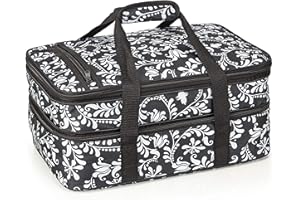 VP Home Double Casserole Insulated Travel Carry Bag (Black and White Flower) for Trip, Birthday Party, Mother's Day, Holiday, Grocery Store, Supermarket, Outdoor Picnic etc