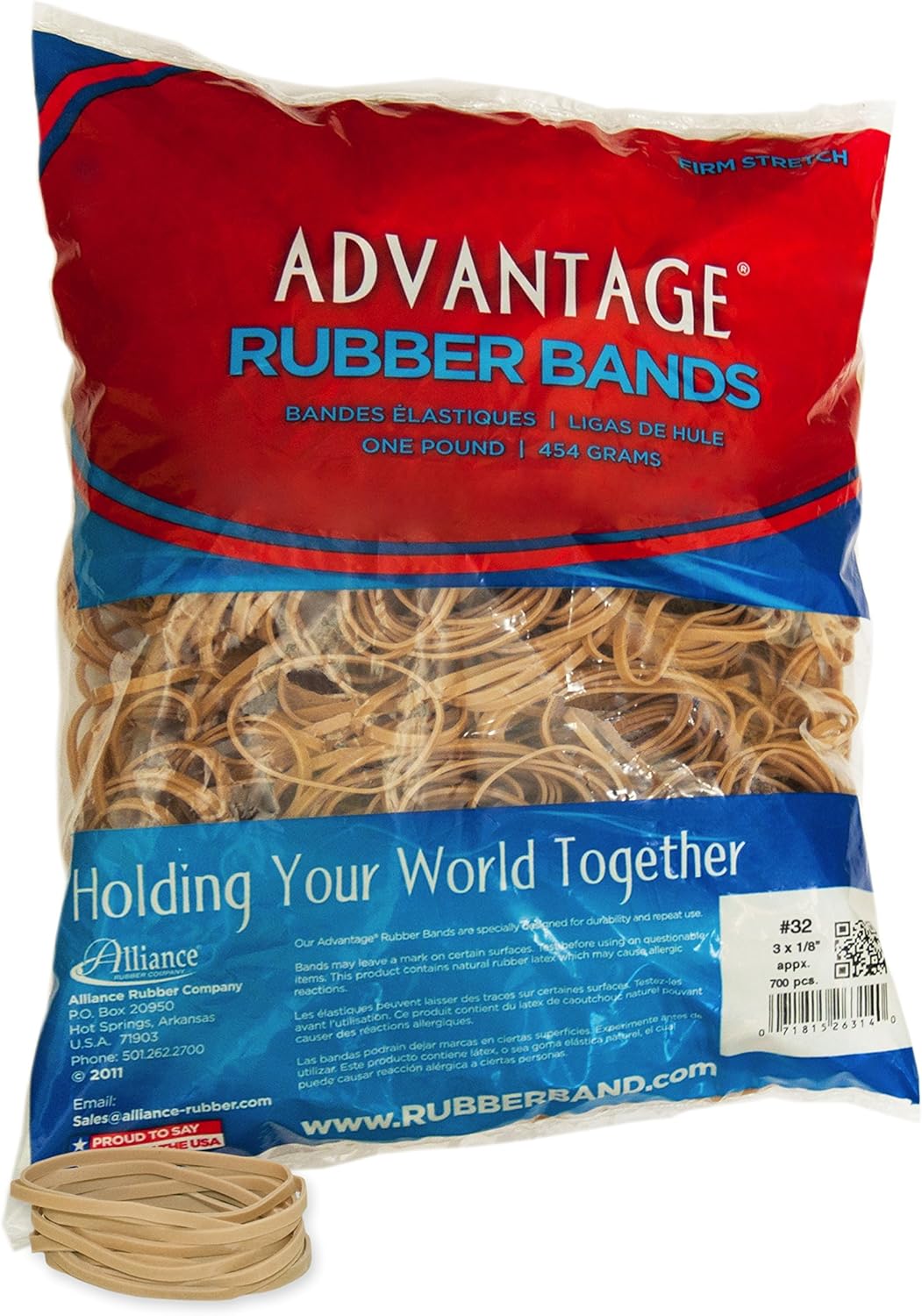 Alliance Rubber 26324 Advantage Rubber Bands Size #32, 1 lb Bag Contains Approx. 700 Bands (3" x 1/8", Natural Crepe) : Eye Liners : Office Products