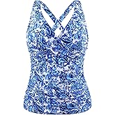 Hilor Women's Underwire Tankini Top Tummy Control Bathing Suits Sexy V Neck Crossover Swim Top Only