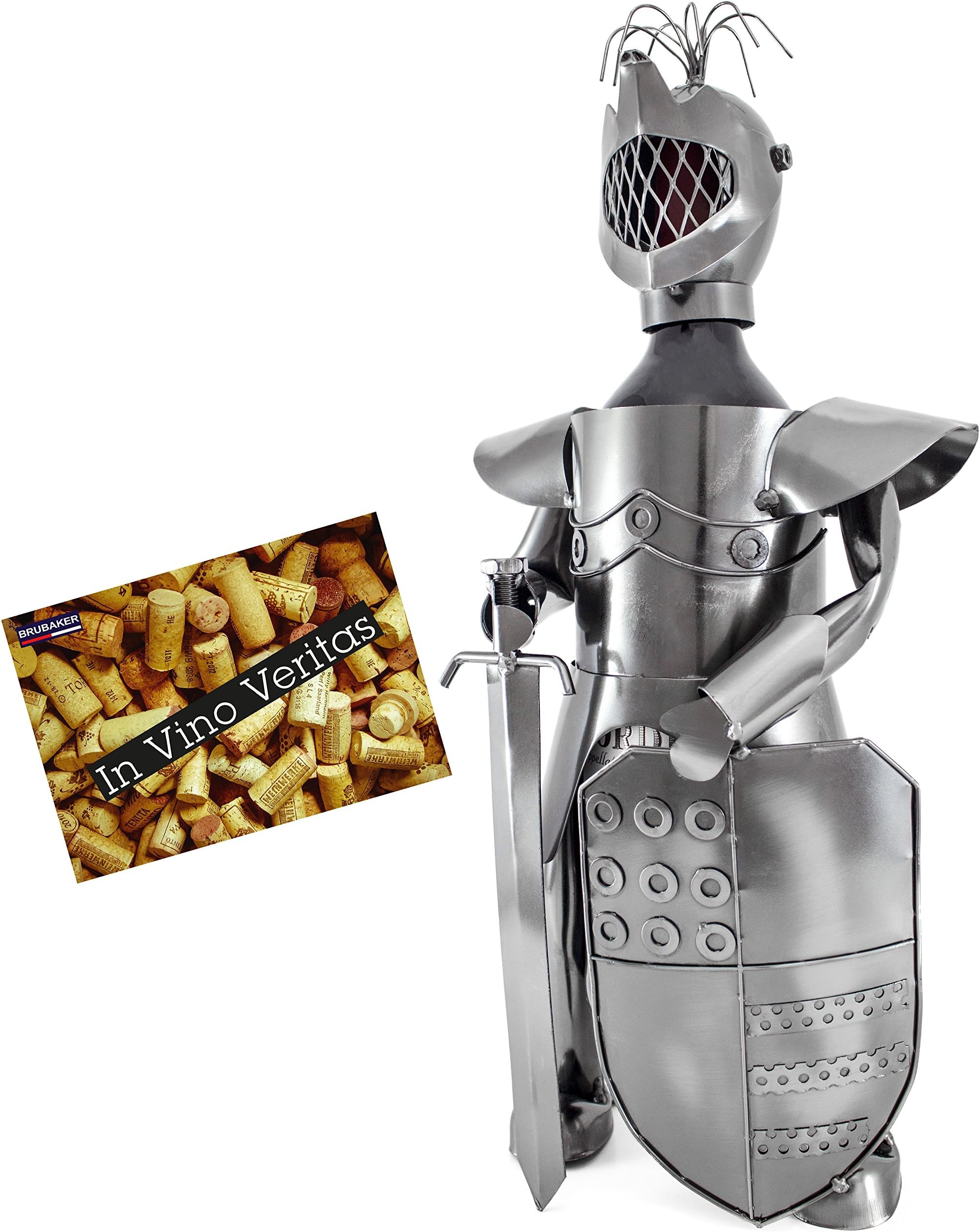Brubaker Bottle Holder Knight Metal Sculpture with Gift Card