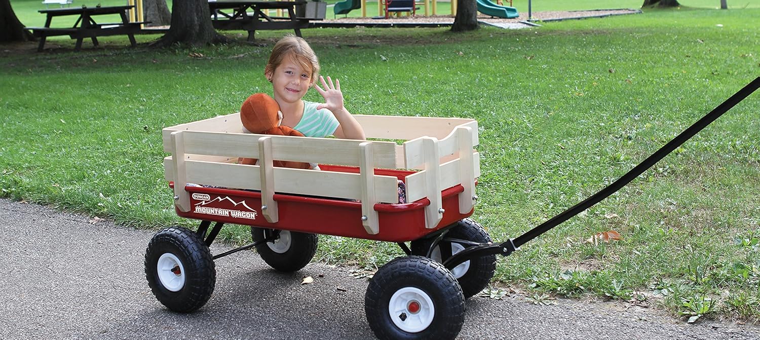 PullAlong Wagon for Kids with Wooden Panels Wide Wheel Base Duncan