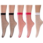 LALESTE Women Ankle Fishnet Socks Elastic Hollow Out Mesh Lace Net Socks For Dress and party Wear Multi Colors 5 Pairs