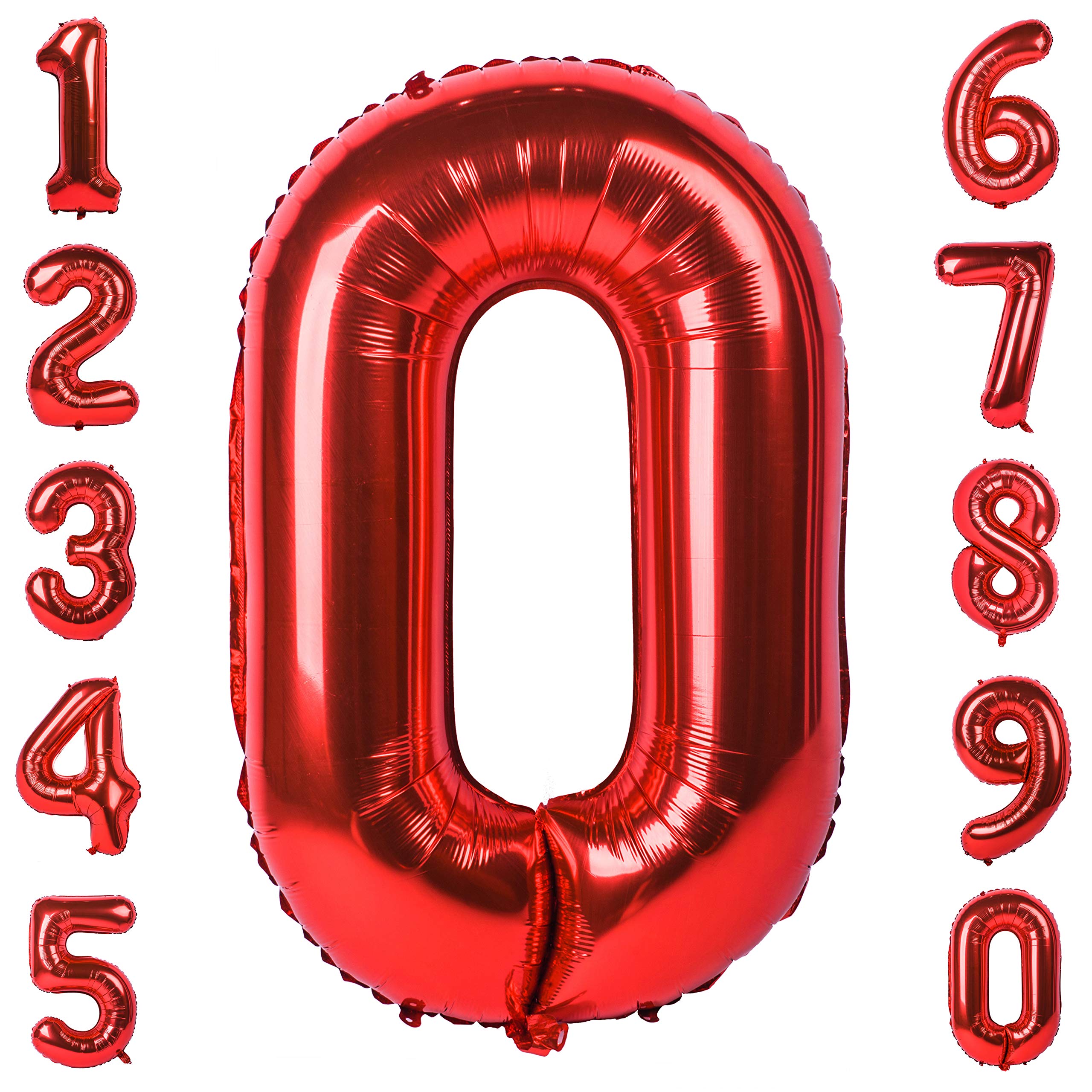 Red 0 balloon 40 Inch Giant Helium Foil Number 0 to 9 Red Balloon Birthday Wedding Party Digital Decorations (Number 0)