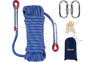 EMEKIAN Indoor Outdoor Climbing Rope, Static Rock Climbing Rope for Escape Rope, Ice Climbing Equipment, Fire Safety Rescue Rope, with Non Slip Gloves