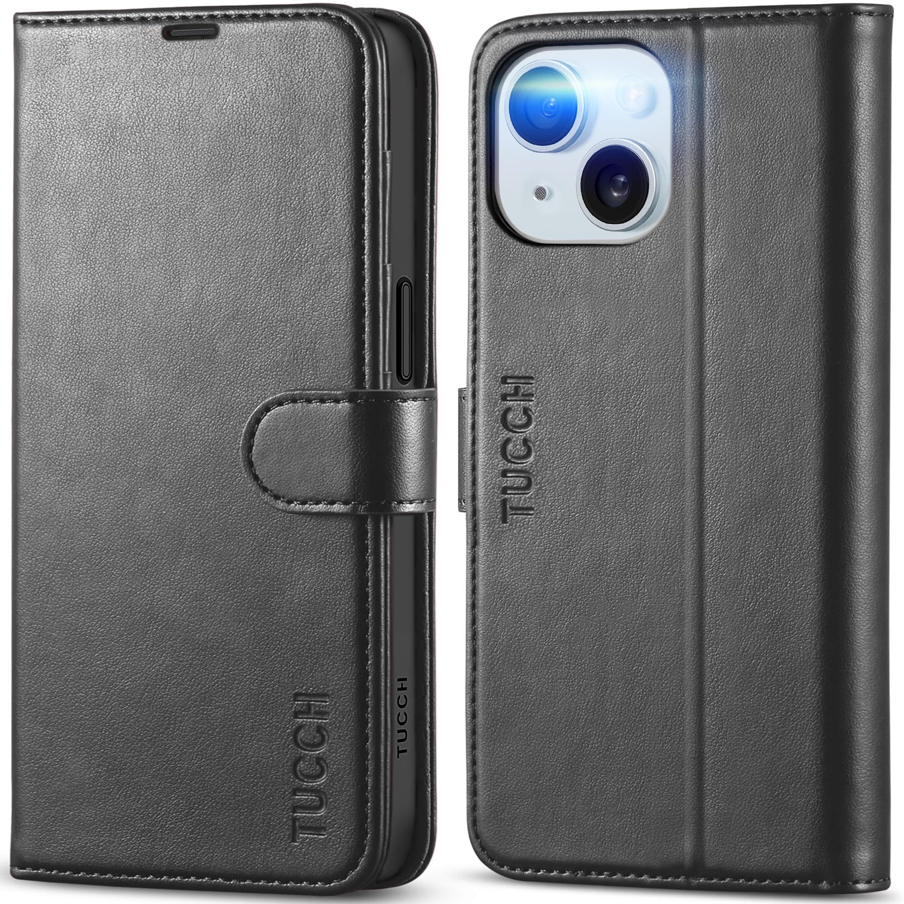 TUCCH Case for iPhone 15 (6.1") 2023 5G, PU Leather Wallet Magnetic Protective Flip Folio Foldable Cover with [RFID Blocking]Card Slots[Viewing Stand][Shockproof TPU]Compatible with iPhone 15, Black — image 1