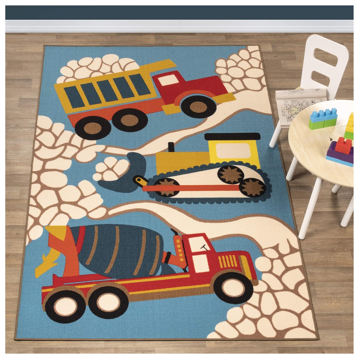 Superior Kids Construction Zone NonSlip Area Rug BeigeMulticolor 8 x