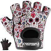 Contraband Pink Label 5237 Womens Designer Workout Gloves | Sugar Skull Print w/Grip-Lock™ Padding (White, Small)