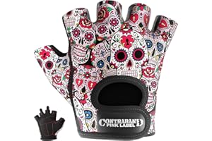 Contraband Pink Label 5237 Designer Series Workout Gloves for Women | Sugar Skull Print Weight Lifting Gloves for Women w/Grip-Lock Padding | Gym Gloves for Women w/Medium Padding