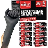 London Labs Heavy Duty 6 Mil Black Nitrile Gloves - Disposable, Latex & Powder Free | Mechanic, Food Prep & Tattoo | Rubber Gloves for Cooking, Cleaning & Household |Bulk Case of (1000)