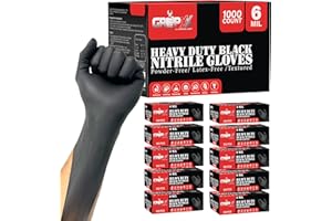 London Labs Heavy Duty 6 Mil Black Nitrile Gloves - Disposable, Latex & Powder Free | Mechanic, Food Prep & Tattoo | Rubber Gloves for Cooking, Cleaning & Household |Bulk Case of (1000)