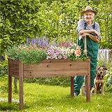 Yaheetech Raised Garden Bed 120.5x59x76 cm Dark Brown Wood Planter Box view 2
