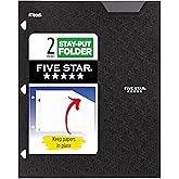 Five Star 2-Pocket Folder, Plastic Folder with Stay-Put Tabs, Fits 3-Ring Binder, Holds 8-1/2" x 11" Paper, Black (333420G-ECM)
