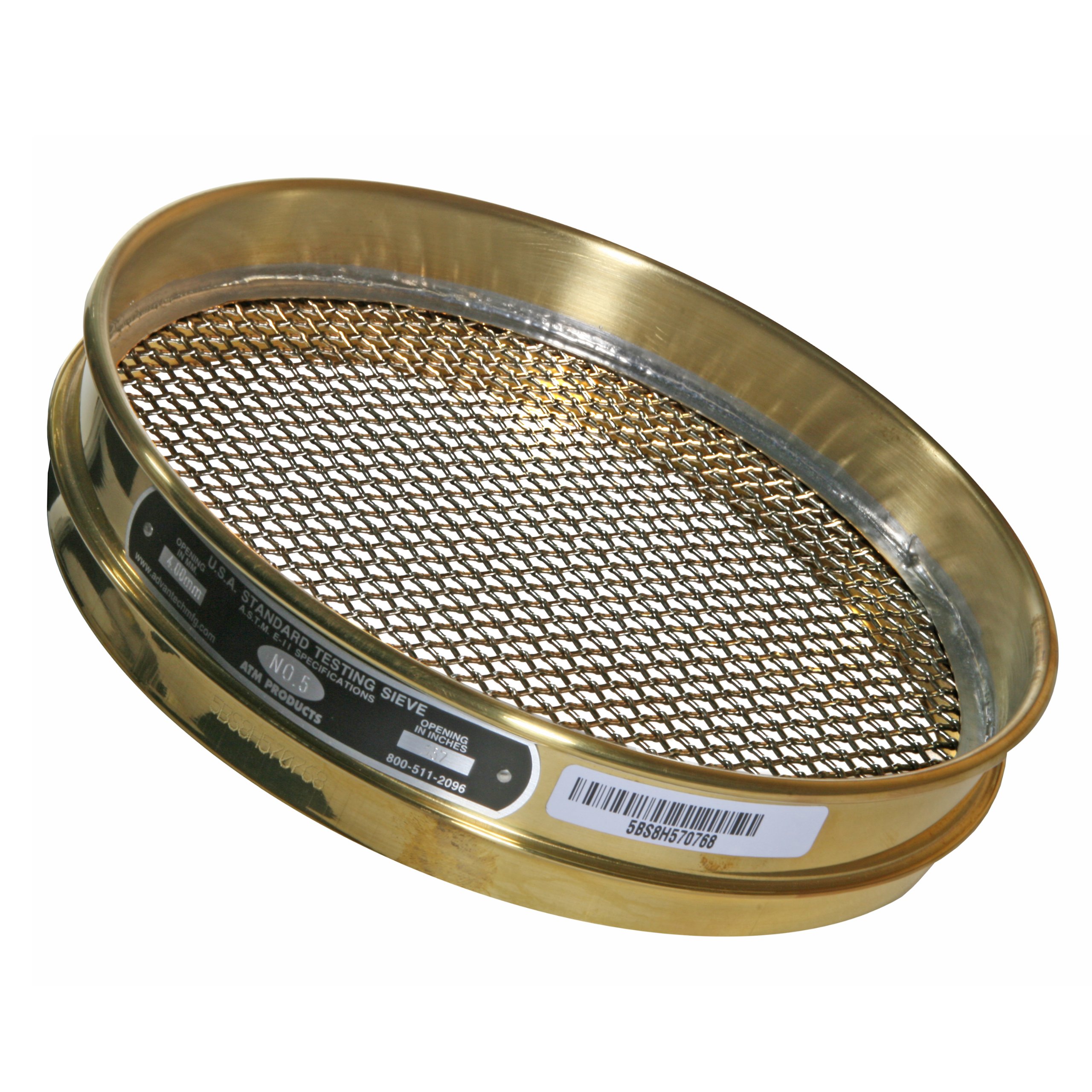 AdvanTech5BS8F Brass Test Sieves, 8" Diameter, #5 Mesh, Full Height