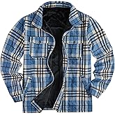 Mens Fleece Jacket Sherpa Lined Zip Up Buffalo Plaid Flannel Coat Casual Long Sleeve Warm Fall Winter Outwear