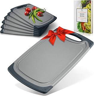 Exitoso® Das Original I Frühstücksbrettchen 6er Set Schneidebrett I rutschfest mit Saftrille und Griff I Spülmaschinenfest I Antibakteriell I grau schwarz Kunststoff Schneidbrett