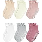 Sooneeya Baby Ruffle Socks - Toddler Girls Non-Slip Socks with Grips - Indoor Soft Cotton Frilly Ankle Sock
