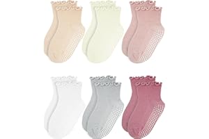 Sooneeya Girls Ruffle Socks - Baby Toddler Non-Slip Socks with Grips - Indoor Soft Cotton Frilly Ankle Sock
