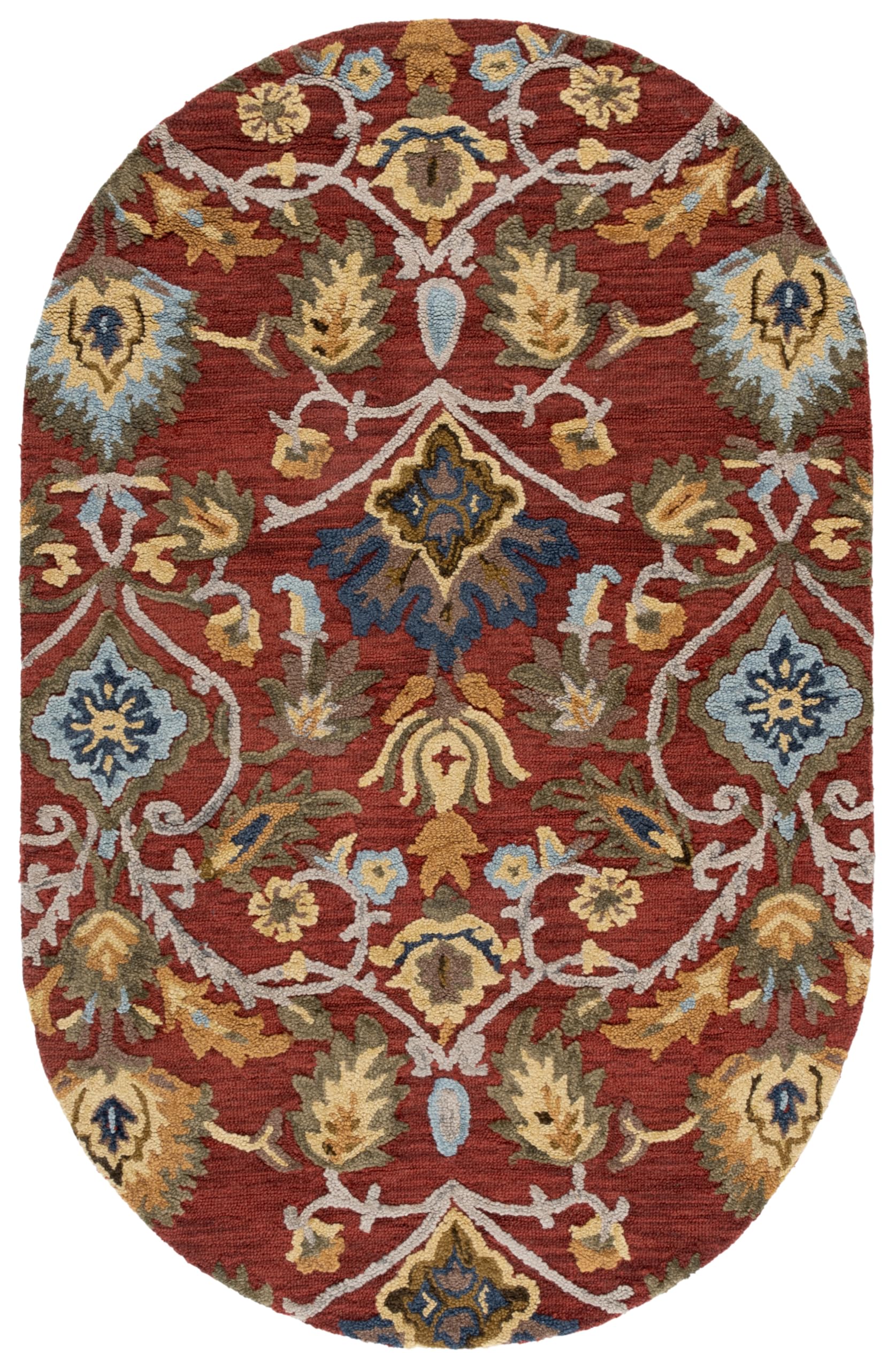 SAFAVIEH Blossom Collection Area Rug - 4' x 6' Oval, Red & Multi, Handmade Wool, Ideal for Living Room, Bedroom, Dining Space (BLM402Q) Image