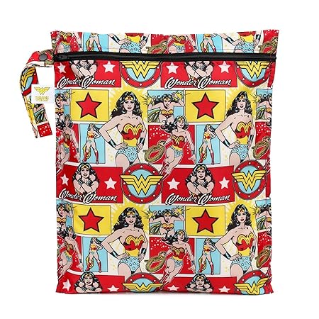 Bumkins Reusable Waterproof Wet Bag with Zipper, DC Comics, Wonder Woman