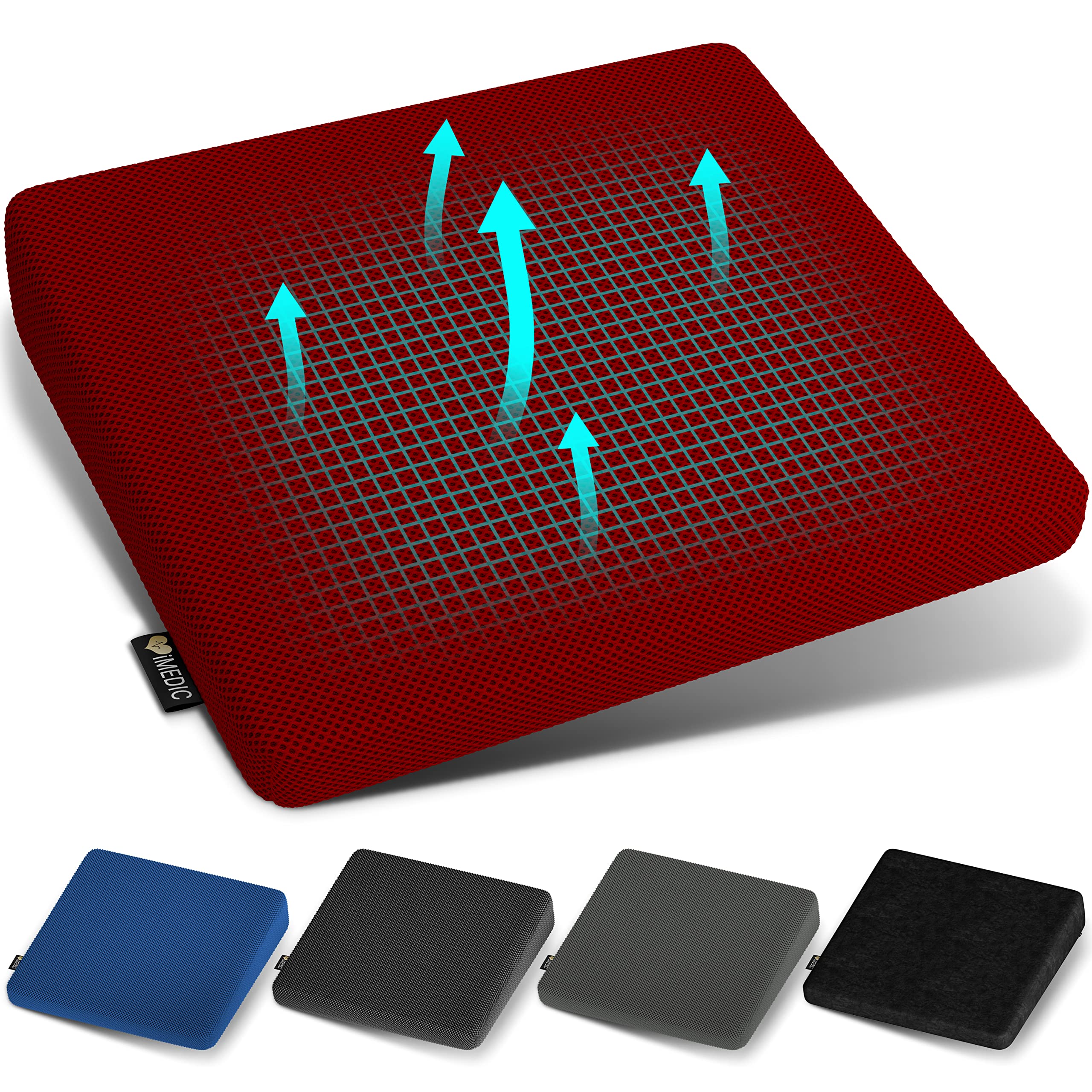 iMedic Wedge Pillow – Lumbar Support Cushion for Office – Chair Back Support & Bed Wedge for Adults – Office Cushion & Back Support Pillow for Bed – Wedge Pillows for Sitting Comfort - Wine 3D Mesh