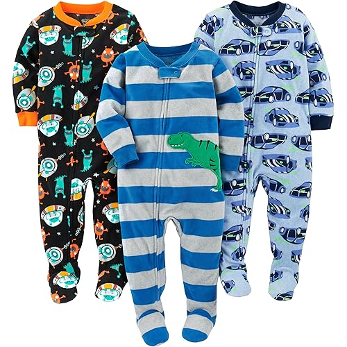 Simple Joys by Carter's Baby and Toddler Boys' 3-Pack Loose Fit Fleece Footed Pajamas