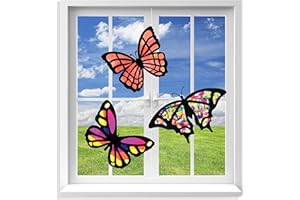 VHALE Suncatchers Craft 3 Sets (9 Cutouts) w Tissue Papers Stained Glass Effect Paper Sun Catcher Kit, Window Art, Classroom Crafts, Creative Art Projects, Kids Party Favors (Butterfly)