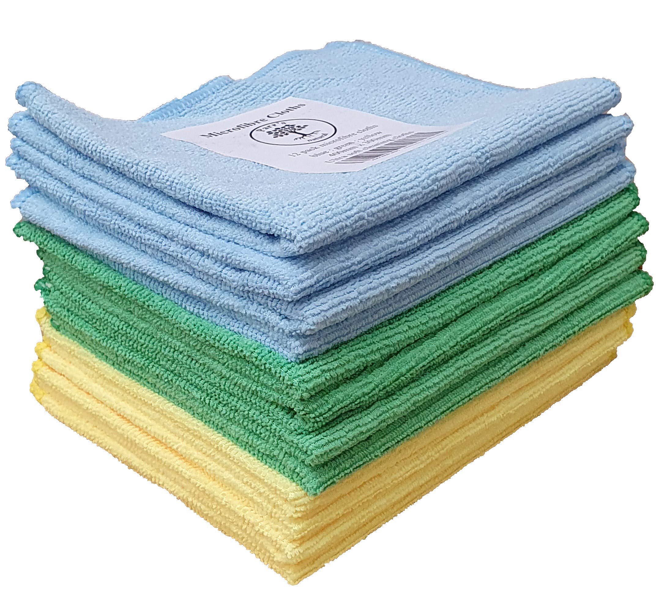 natural Microfibre cleaning cloths - 12 pack- blue- green- yellow - soft - machine washable
