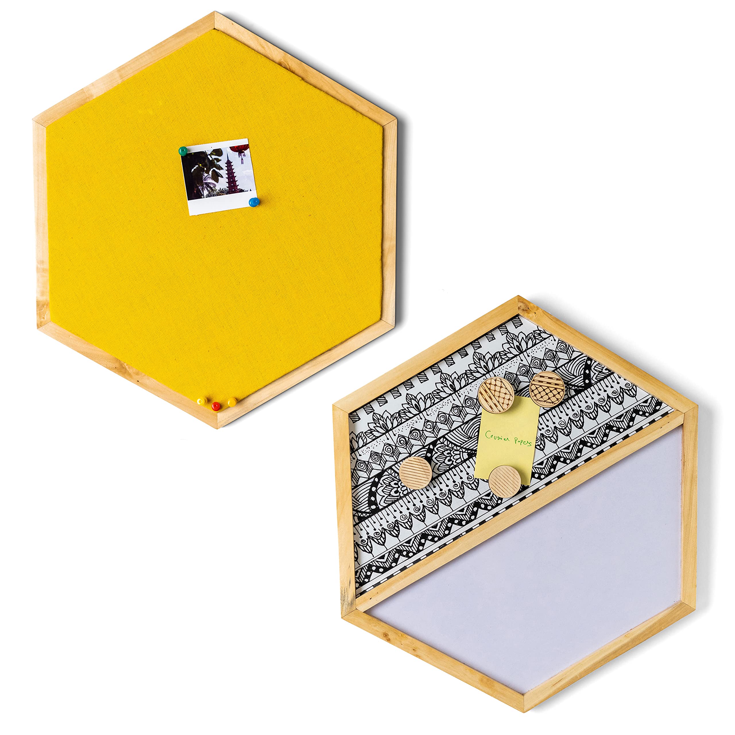 IVEI Hexagon Whiteboard, Metal Board and Pinboard - Set of 2 - Yellow