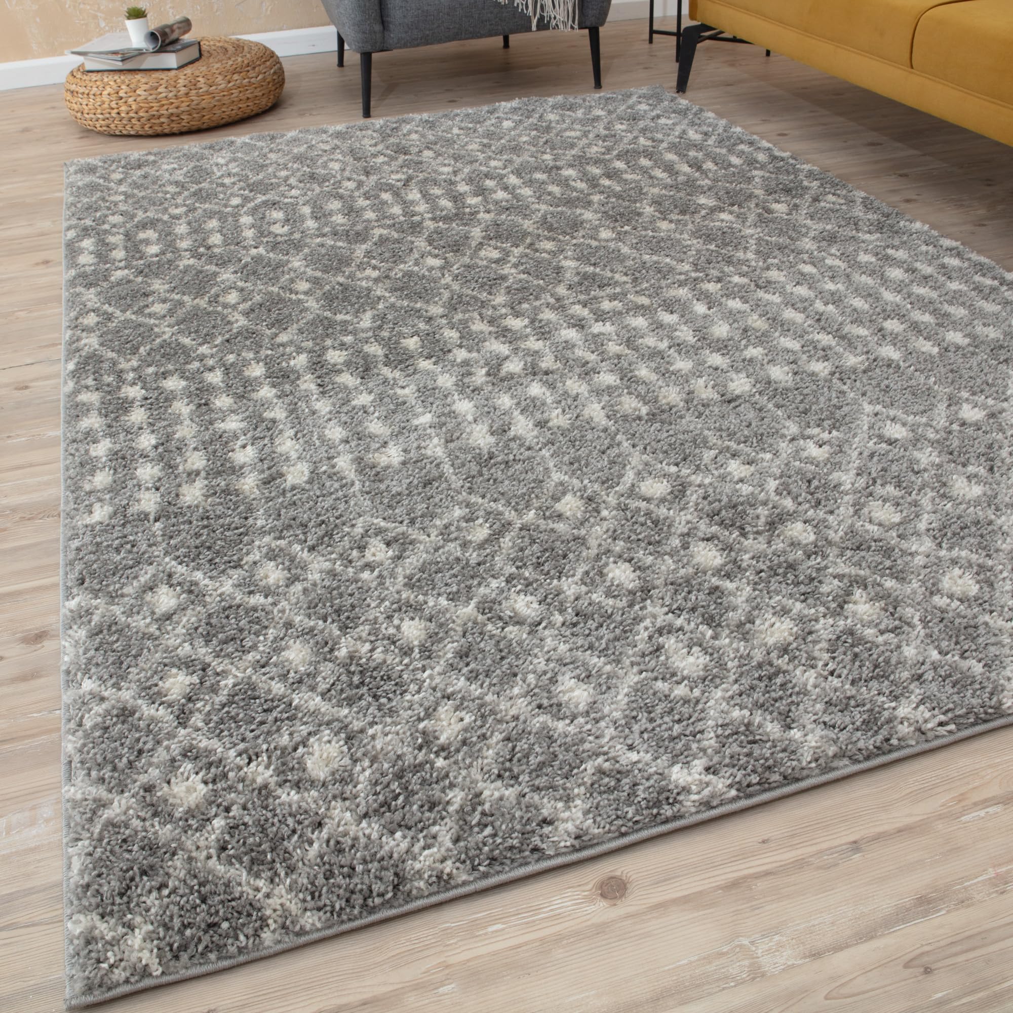 THE RUGS Modern Moroccan Design Living Room and Bedroom Rugs, Non-Shedding & Easy Care (Moroccan Grey/Ivory, 120x170 cm)