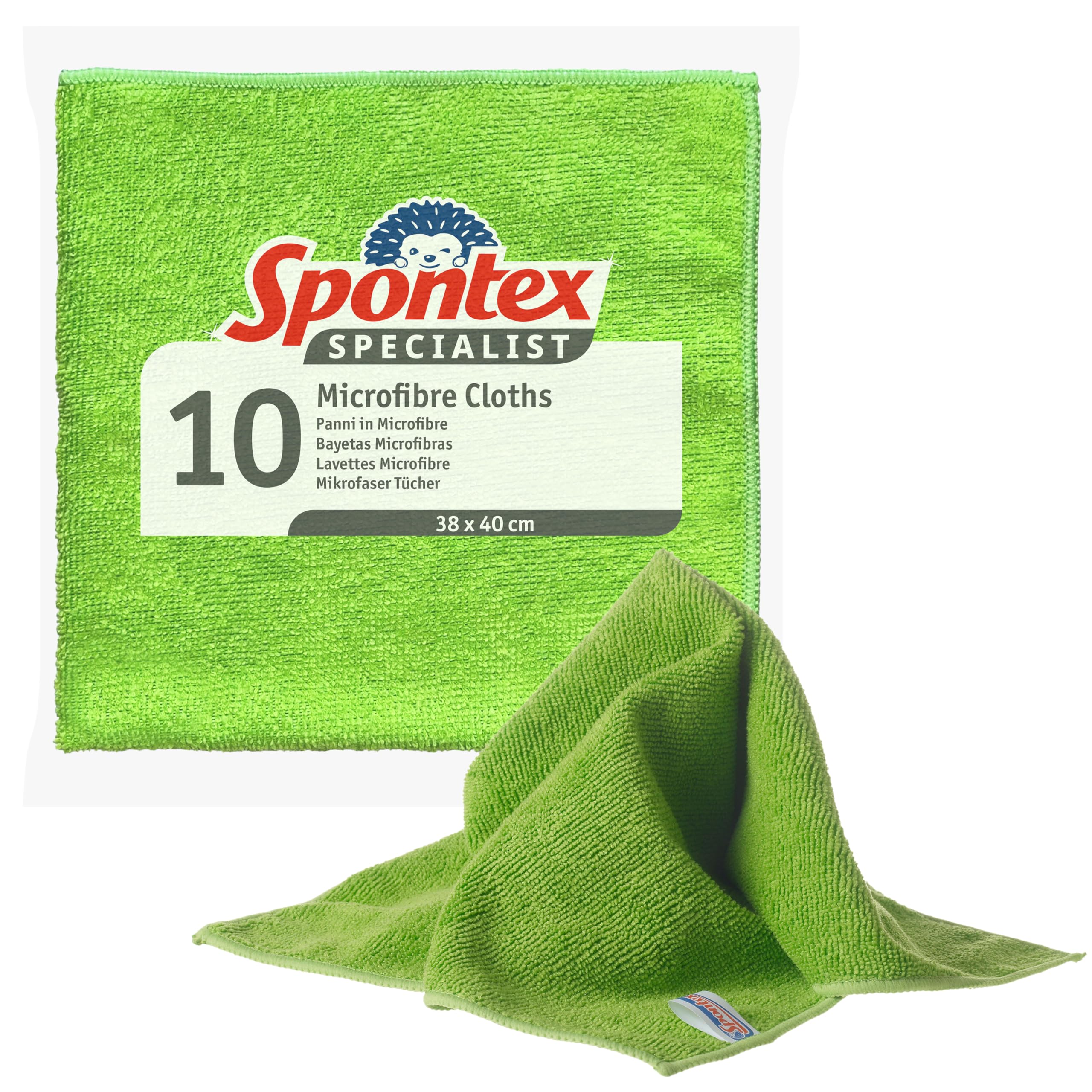 Spontex Specialist Microfibre Cloths | Hard Wearing Cleaning Cloths for Professional Dusting & Grease Removal | 10 Pack