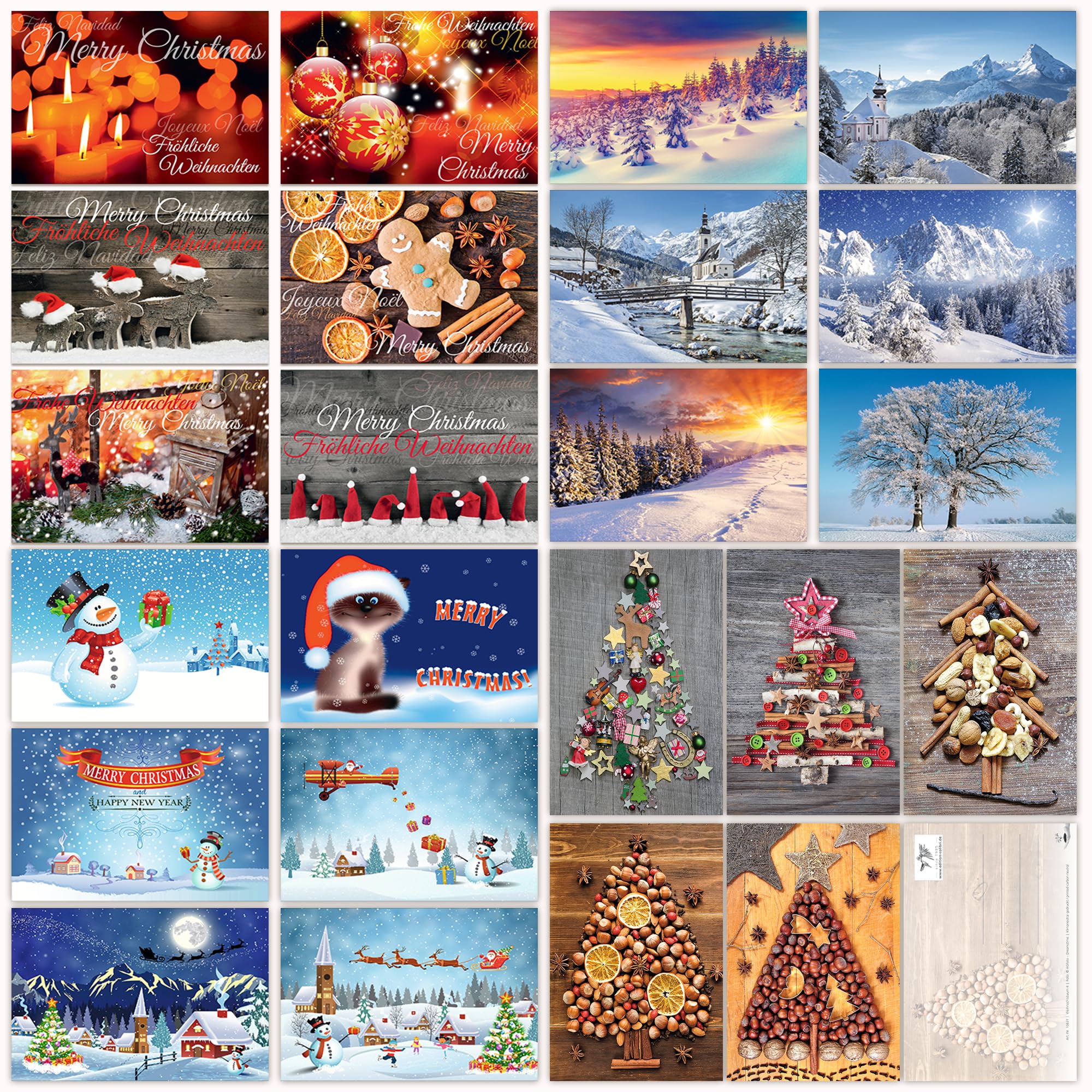 Edition Colibri Pack of 100 Christmas postcards: Postcard Set with a Colourful Mix of 25 different designs each 4 pc. (Nr. 10642-10831)