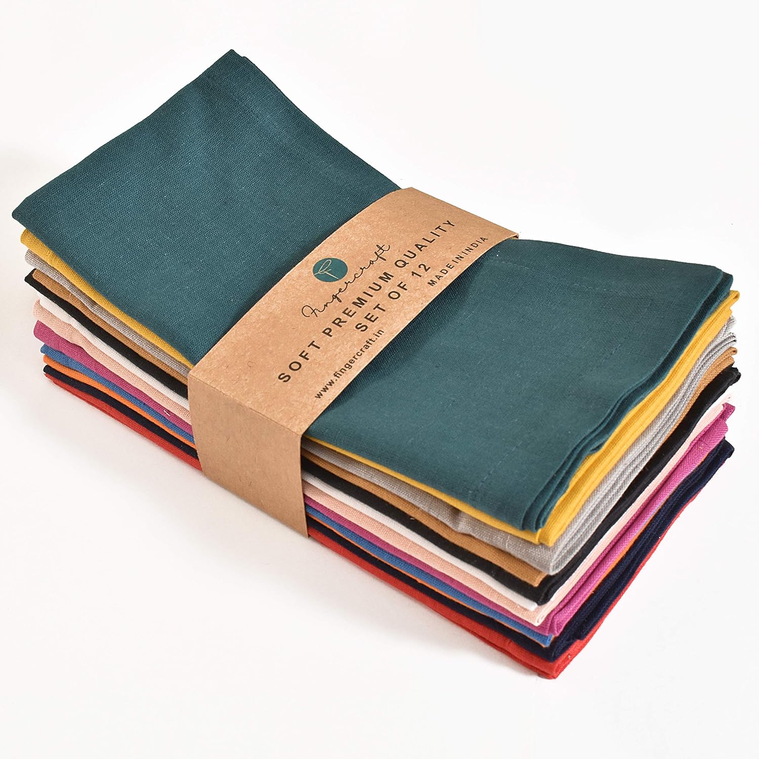 FINGERCRAFT- Dinner Cloth Napkins, 18X18 Natural Cotton Linen Fabric, Set of 12 Pack Premium Quality Mitered Corners for Every Day Use, Napkins are Pre Shrunk and Good Absorbency Multi Color: Home & Kitchen