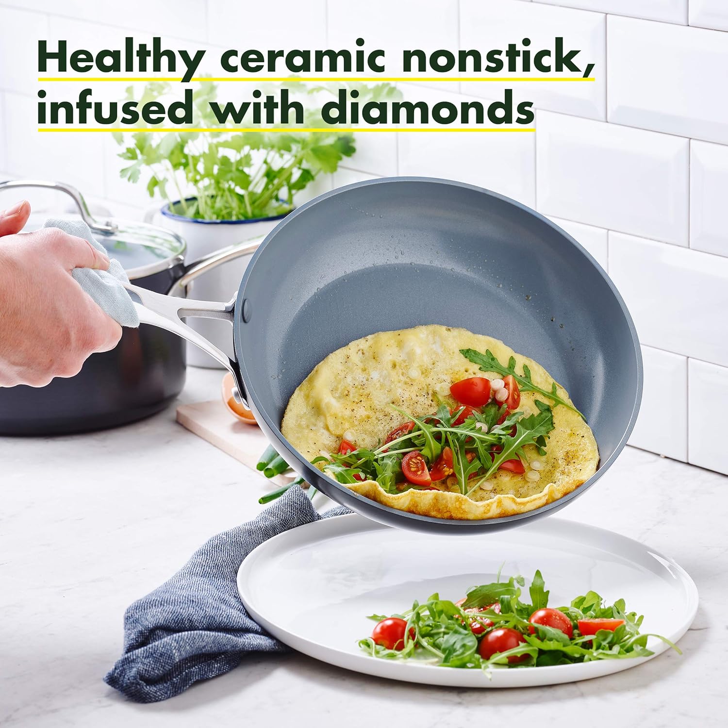 GreenPan Valencia Pro Hard Anodized Induction Safe Healthy Ceramic Nonstick, Frypan, 12'', Gray: Kitchen & Dining