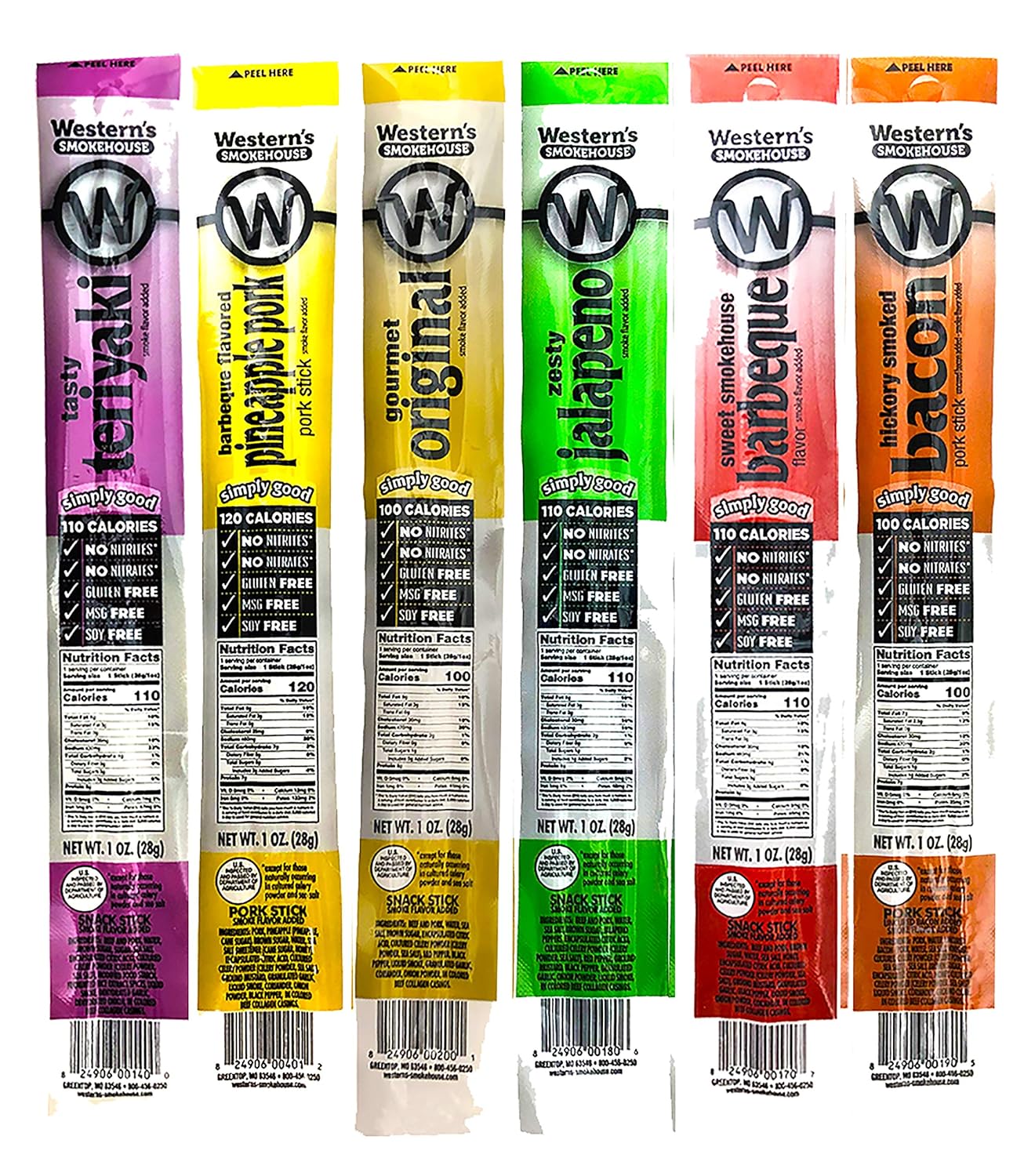 Western's Smokehouse Bulk Meat Sticks - Simply Good Pork and Beef Jerky Sticks Variety Pack of 144 - Proudly Made in the USA - Assortment of 6 Flavors
