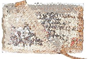 Mandala Crafts Elastic Sequin Ribbon Trim - 1 Inch Champagne Sequin Elastic Trim for Sewing Dress Headband - 10 Yards Fabric Metallic Stretch Sequins Band