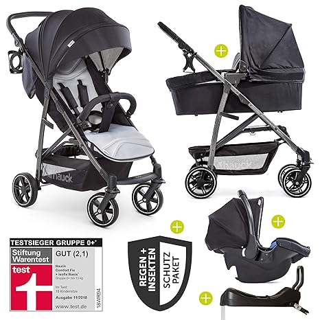 Hauck 11-teiliges Kinderwagen Set 3in1 - Rapid 4S Plus Trio Set - inkl. Babyschale & Isofix-Basis fürs Auto + Zubehörpaket/Ko