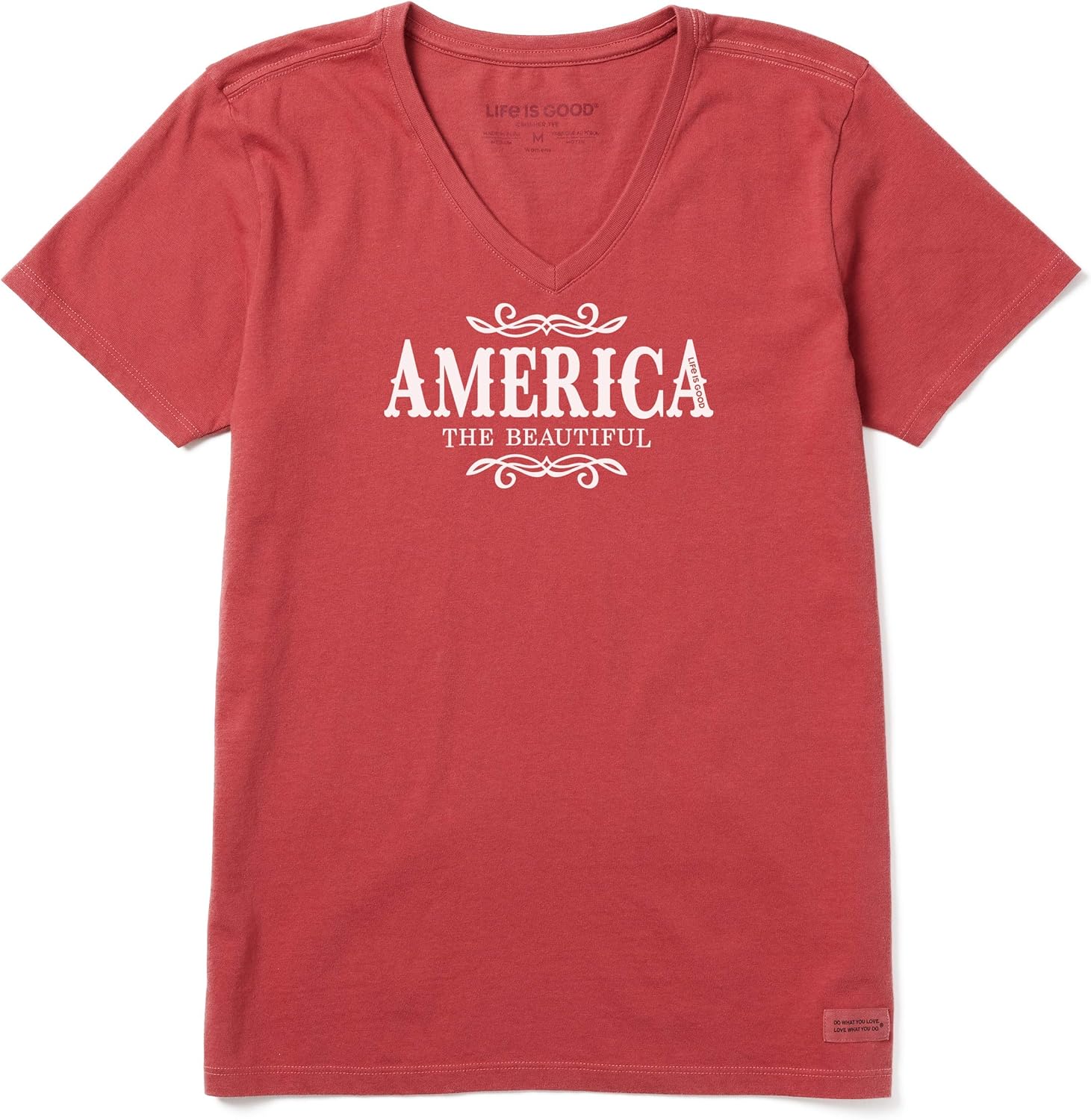 Life Is Good Women's Crusher Vee T-Shirt America The Beautiful, Faded Red, XX-Large: Clothing