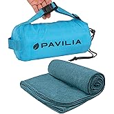 PAVILIA Travel Blanket Airplane Compact with Bag, Soft Packable Plane Blanket Kids Adults, Portable Camping Flight Essentials, Travelers Gifts Accessories, Luggage Backpack Strap, 65x40 Teal Blue